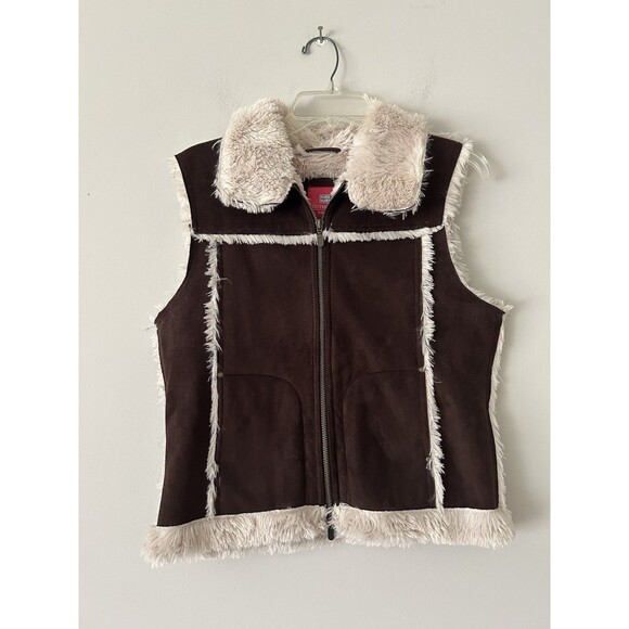 Faded Glory Jackets & Blazers - Vintage Y2K Faded Glory Faux Shearling Suede Zip Vest Sherpa Lined Size Medium